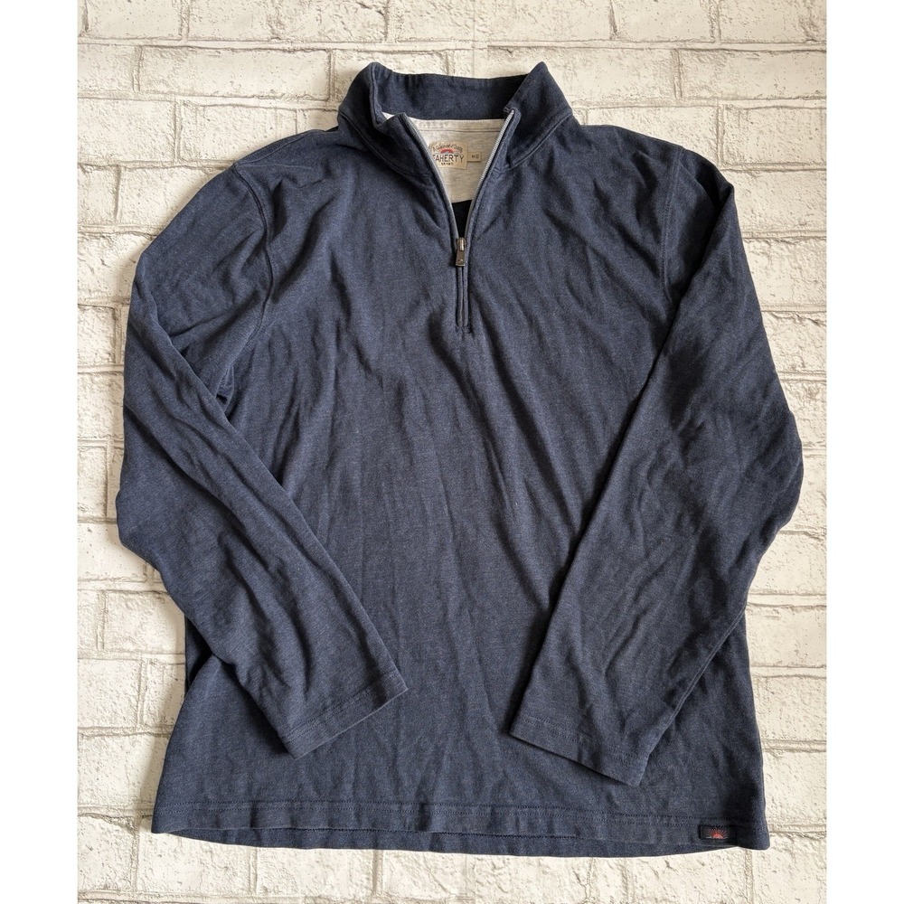 Faherty Suffolk Pullover 1/4 Zip Sweater Navy Soft Cotton And Modal Men's MEDIUM